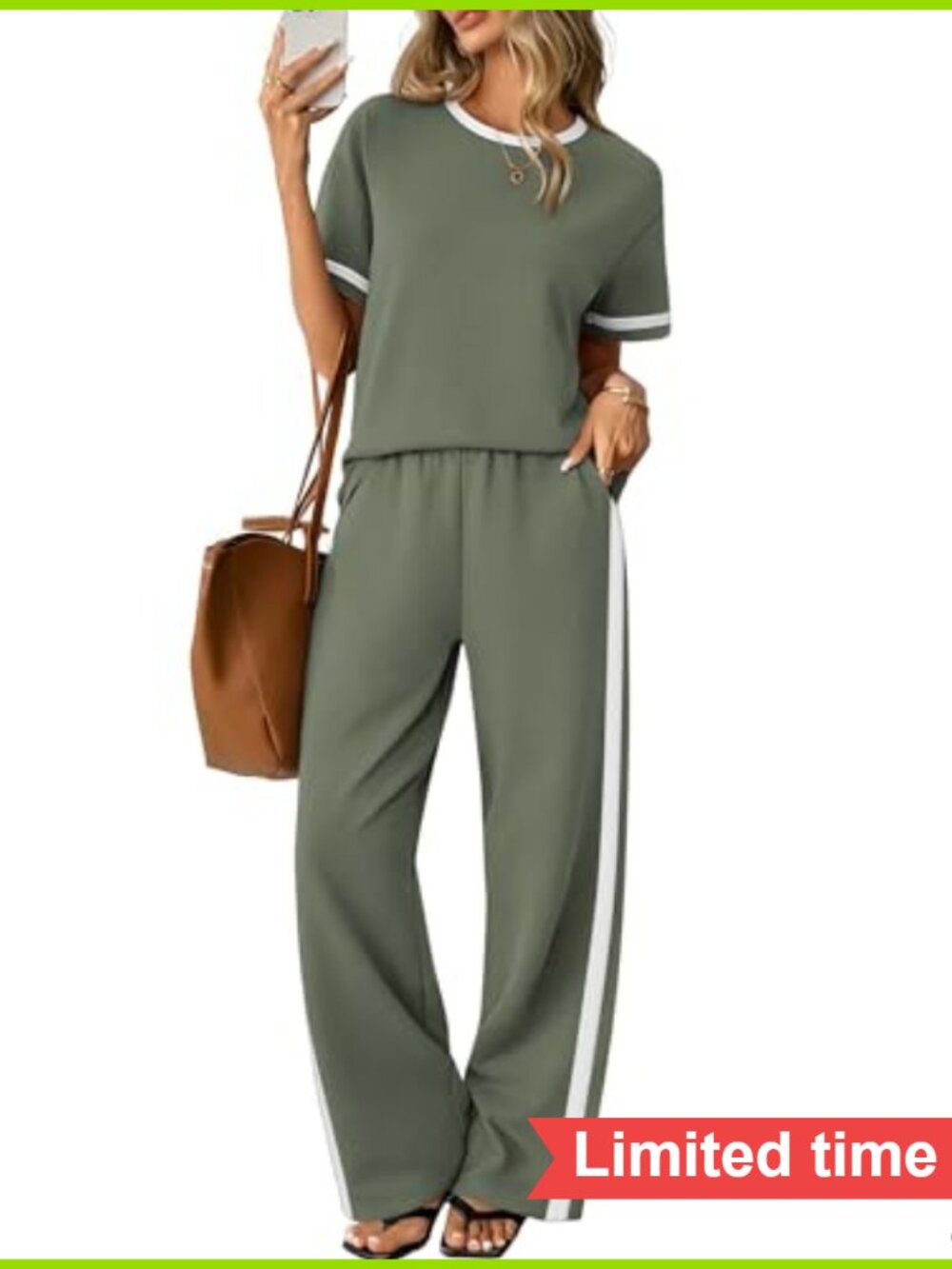 2 Piece Lounge Set for Women Short Sleeve Wide Leg Pants with Pockets Matching
